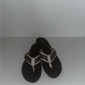 Coach Women's Brown and Silver Thong leather Sandals